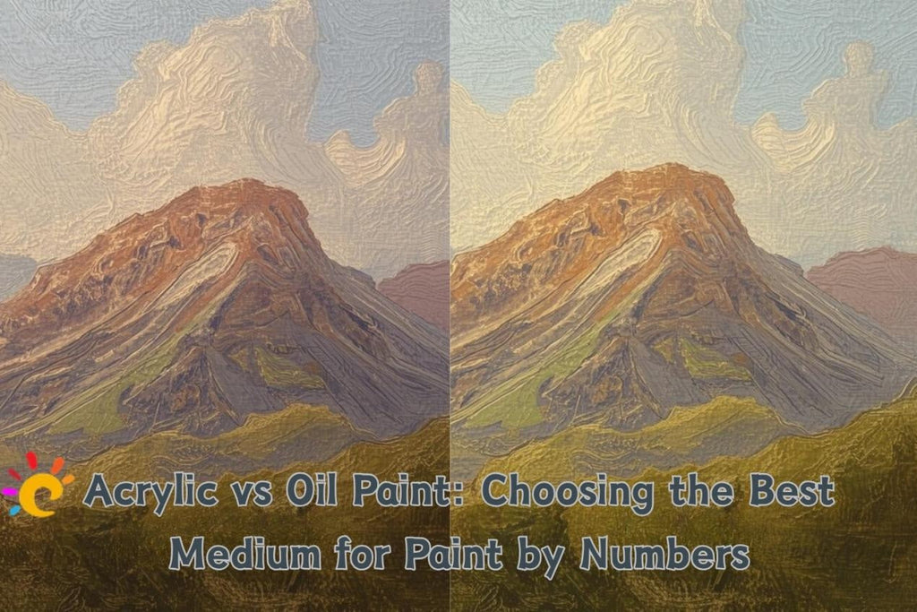 acrylic paint and oil paint on the paint by numbers canvas