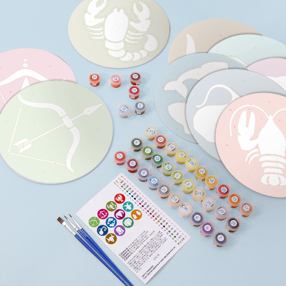 12Pcs Cartoon Constellation Logo Placemats Paint by Numbers
