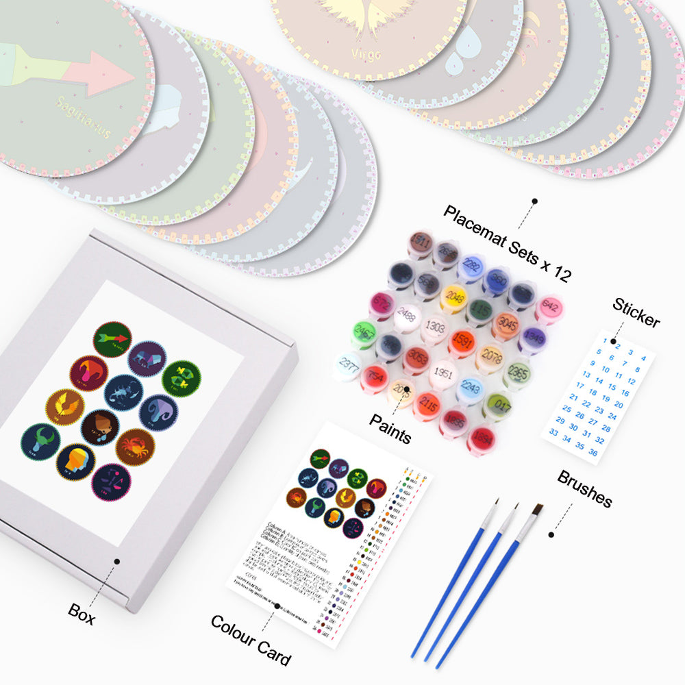 12Pcs Constellation Series Placemats Paint by Numbers