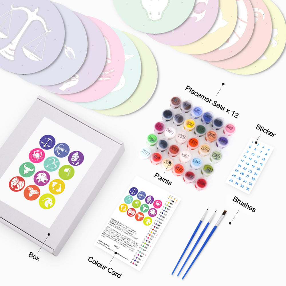 12Pcs Zodiac Sign Placemats Paint by Numbers