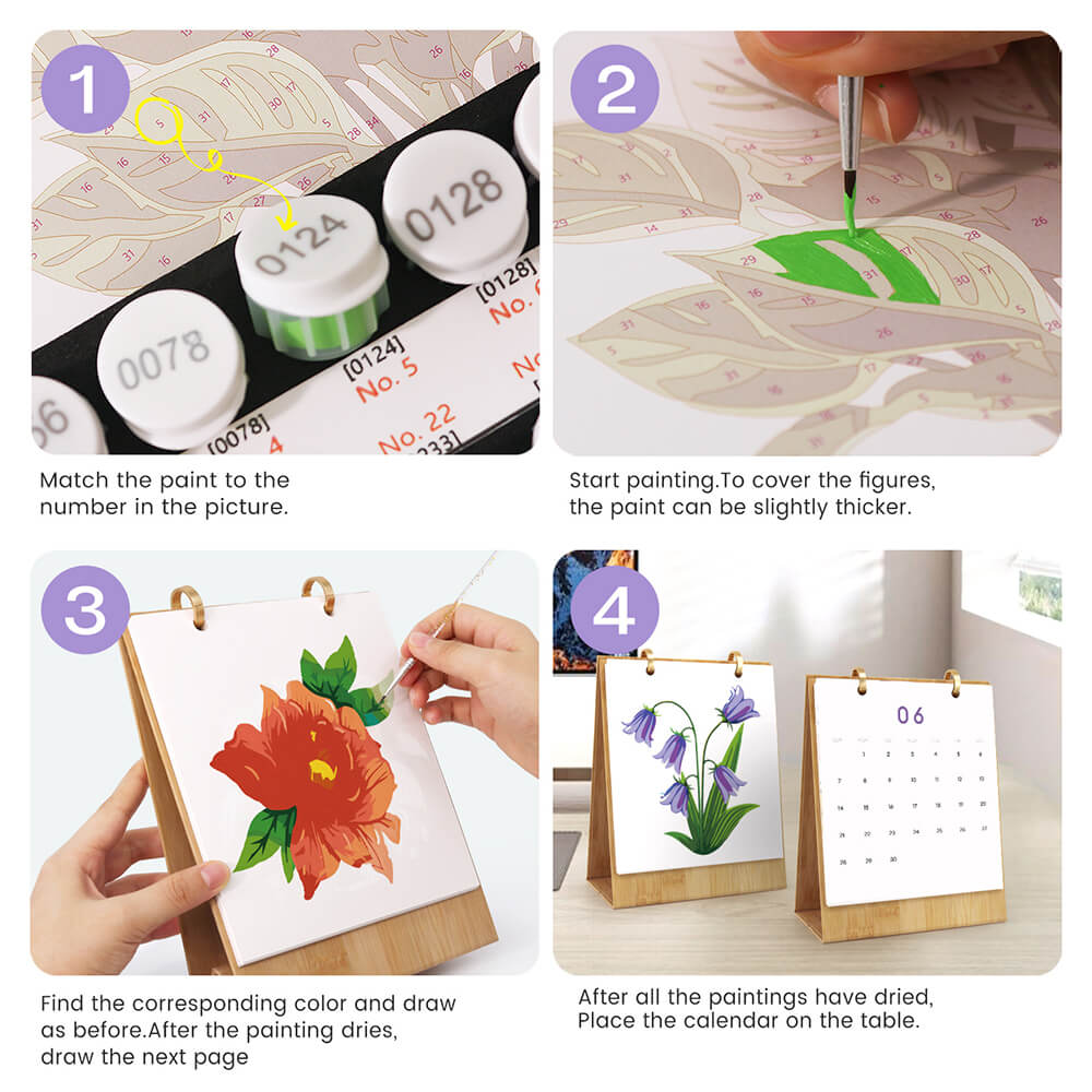 2026 Desk Calendar Paint by Numbers | Beautiful Flowers