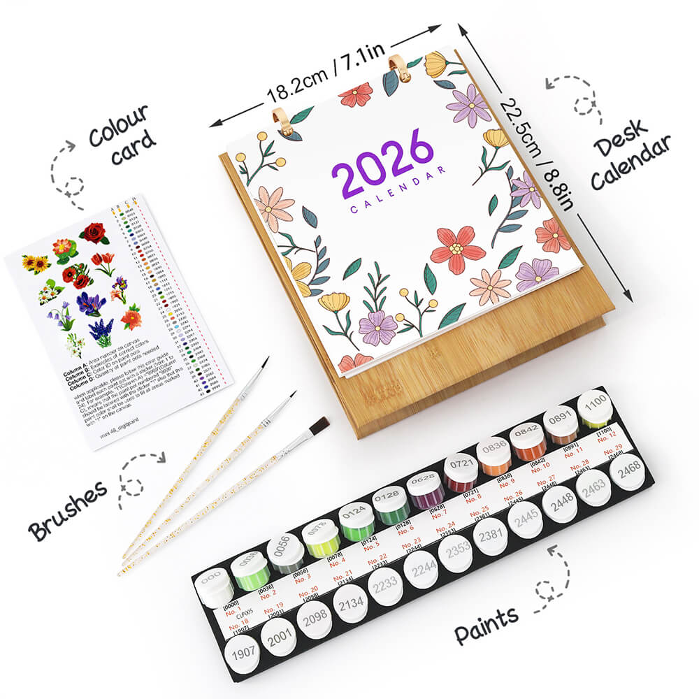 2026 Desk Calendar Paint by Numbers | Beautiful Flowers