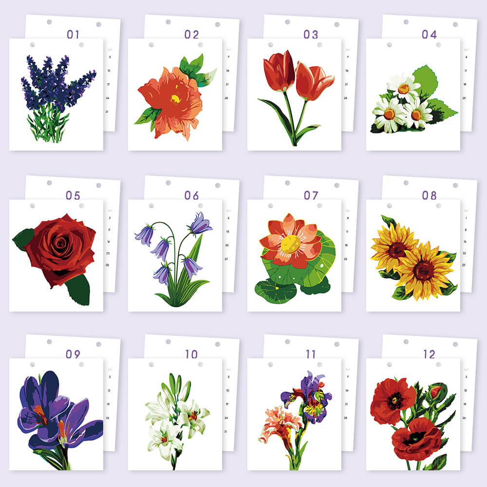 2026 Desk Calendar Paint by Numbers | Beautiful Flowers