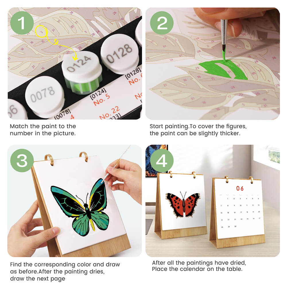 2026 Desk Calendar Paint by Numbers | Colorful Butterfly Specimens