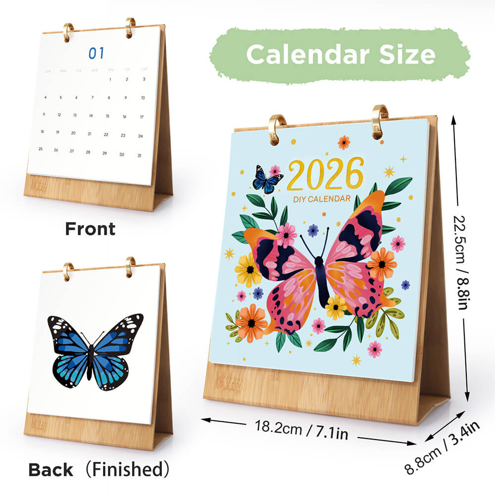 2026 Desk Calendar Paint by Numbers | Colorful Butterfly Specimens