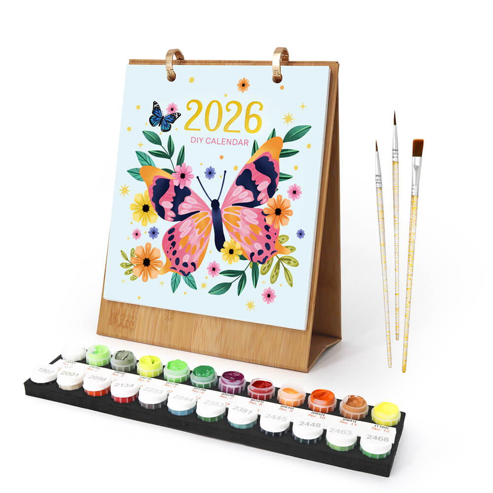 2026 Desk Calendar Paint by Numbers | Colorful Butterfly Specimens