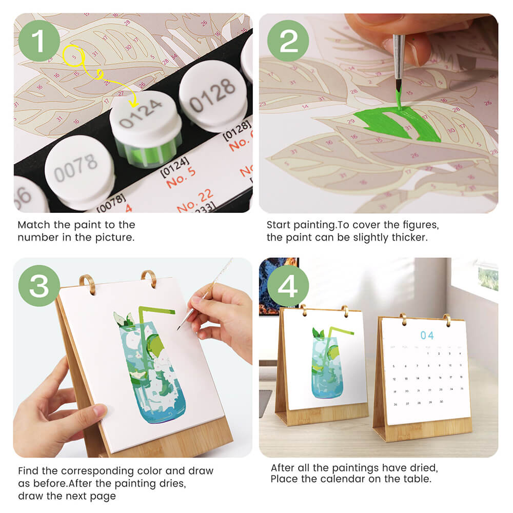 2026 Desk Calendar Paint by Numbers | Delicious Cocktails