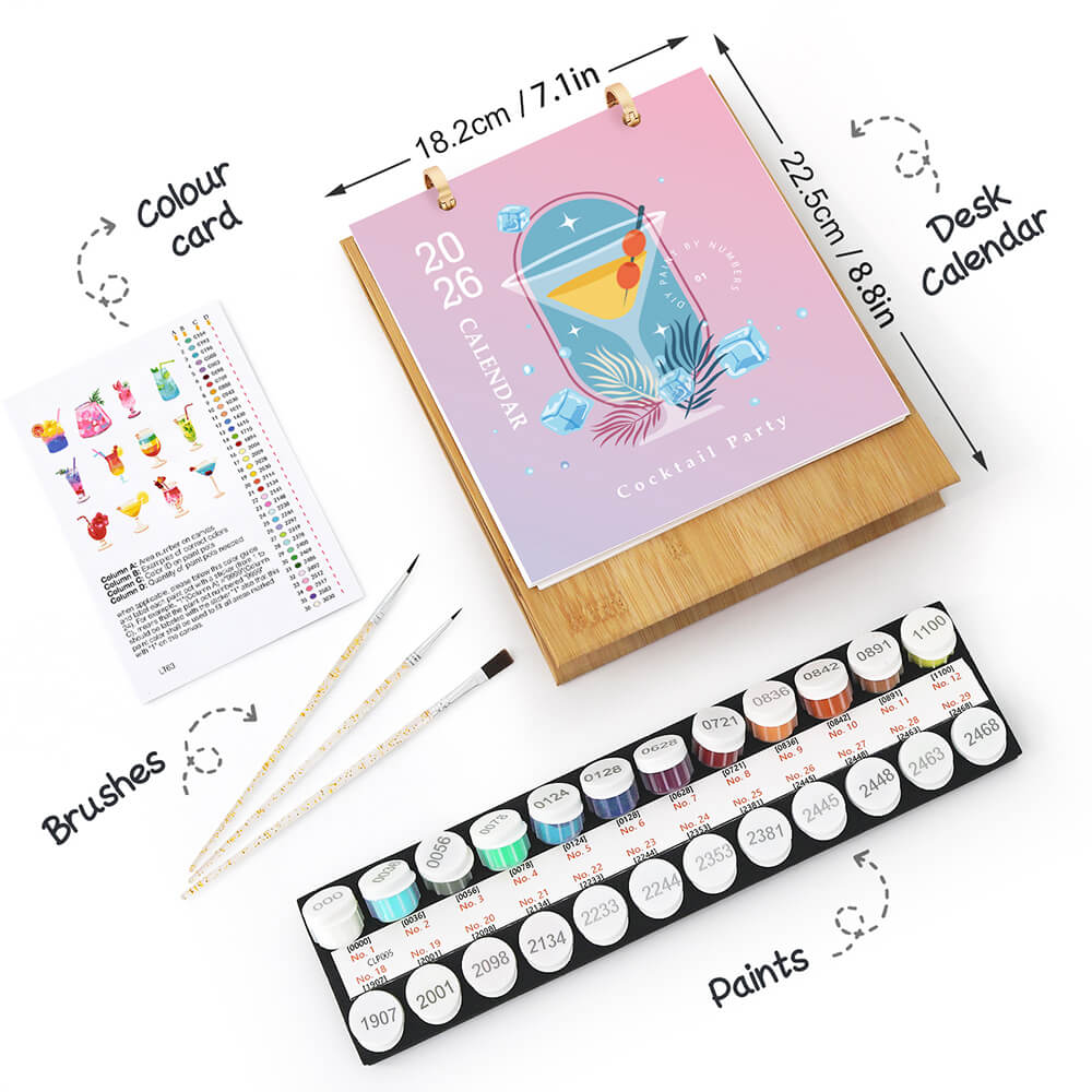 2026 Desk Calendar Paint by Numbers | Delicious Cocktails