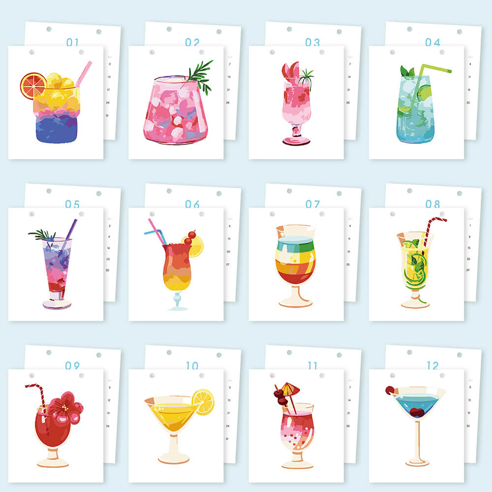2026 Desk Calendar Paint by Numbers | Delicious Cocktails