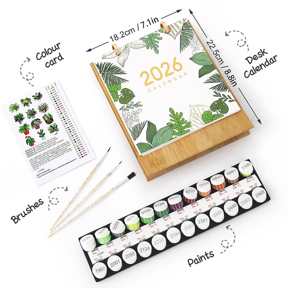 2026 Desk Calendar Paint by Numbers | Green Potted Plant