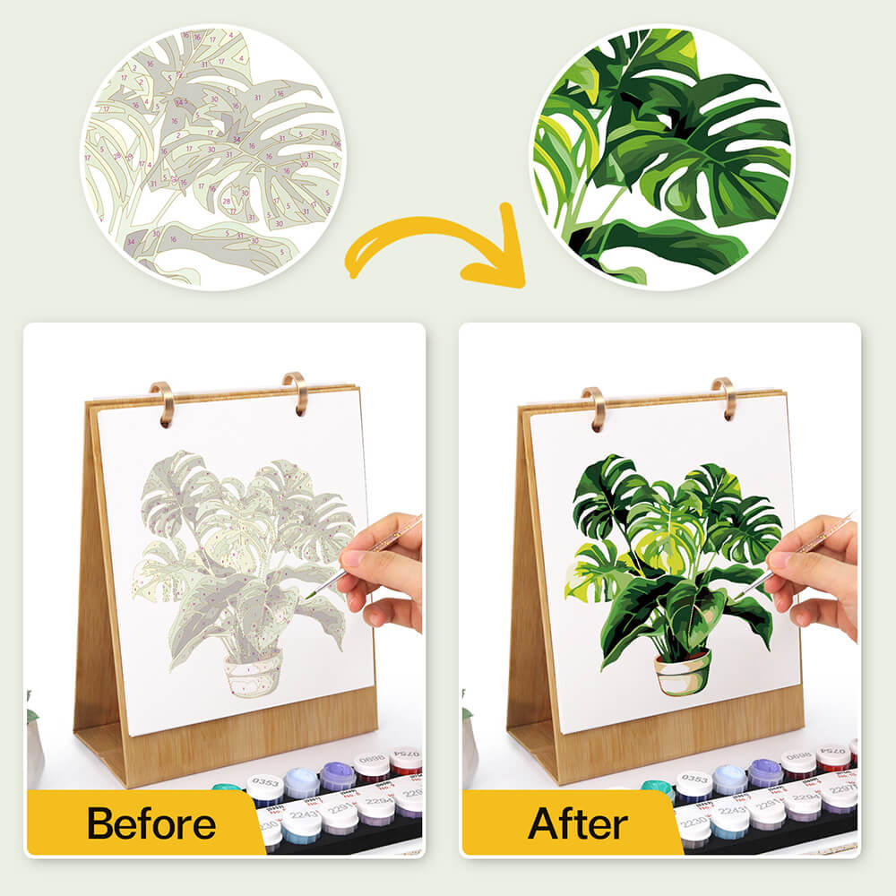 2026 Desk Calendar Paint by Numbers | Green Potted Plant