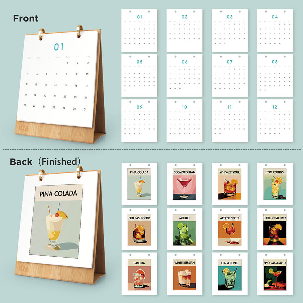 2026 Desk Calendar Paint by Numbers | Luxury Cocktails