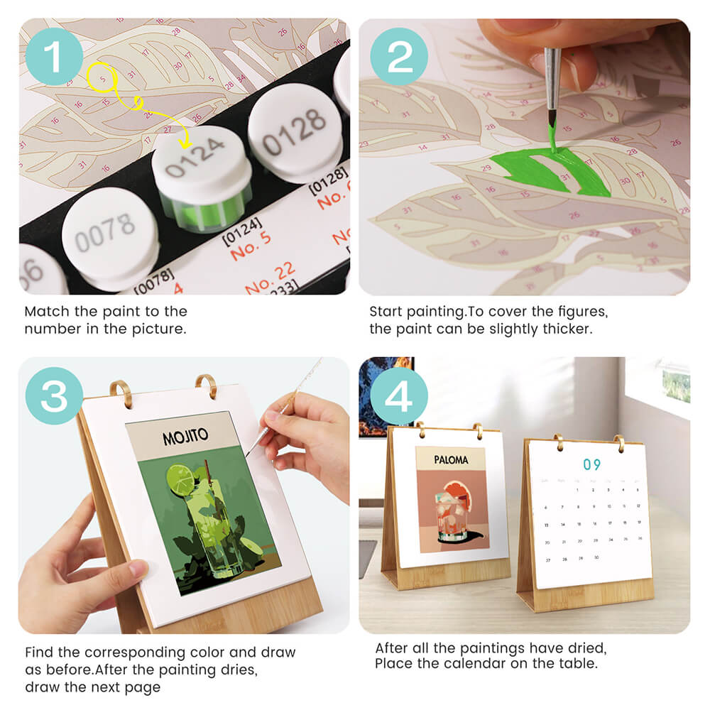 2026 Desk Calendar Paint by Numbers | Luxury Cocktails