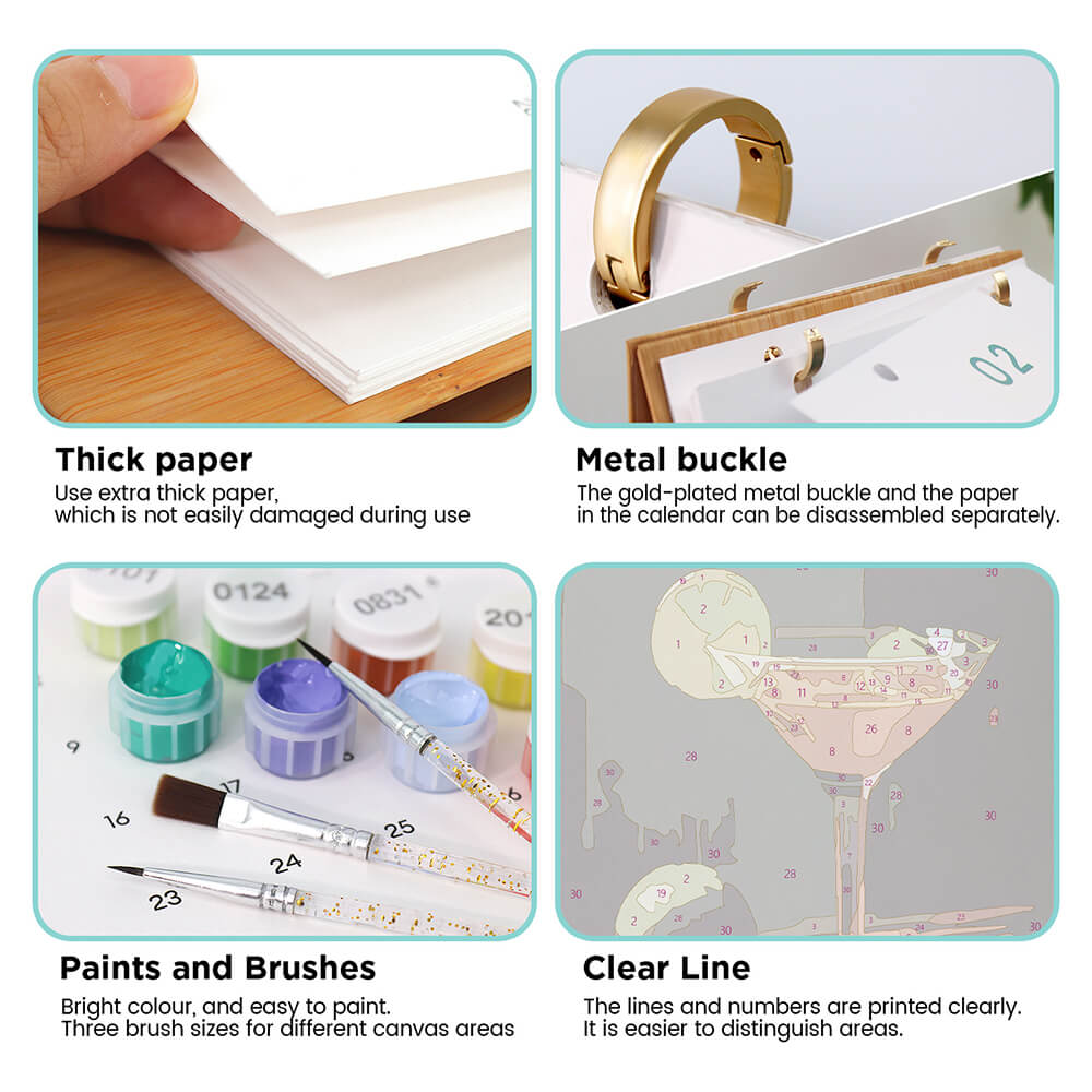 2026 Desk Calendar Paint by Numbers | Luxury Cocktails