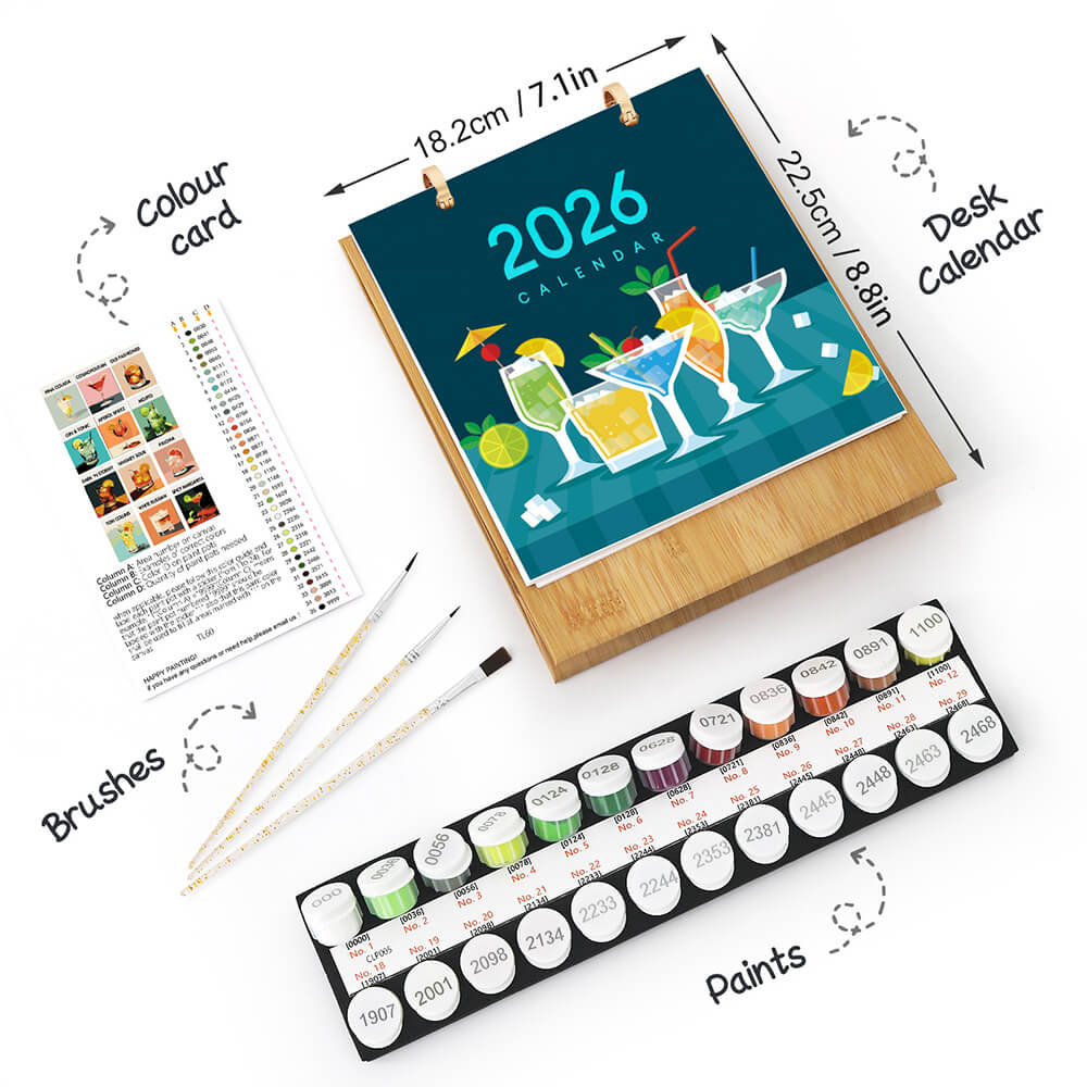 2026 Desk Calendar Paint by Numbers | Luxury Cocktails