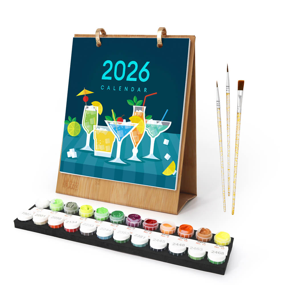 2026 Desk Calendar Paint by Numbers | Luxury Cocktails