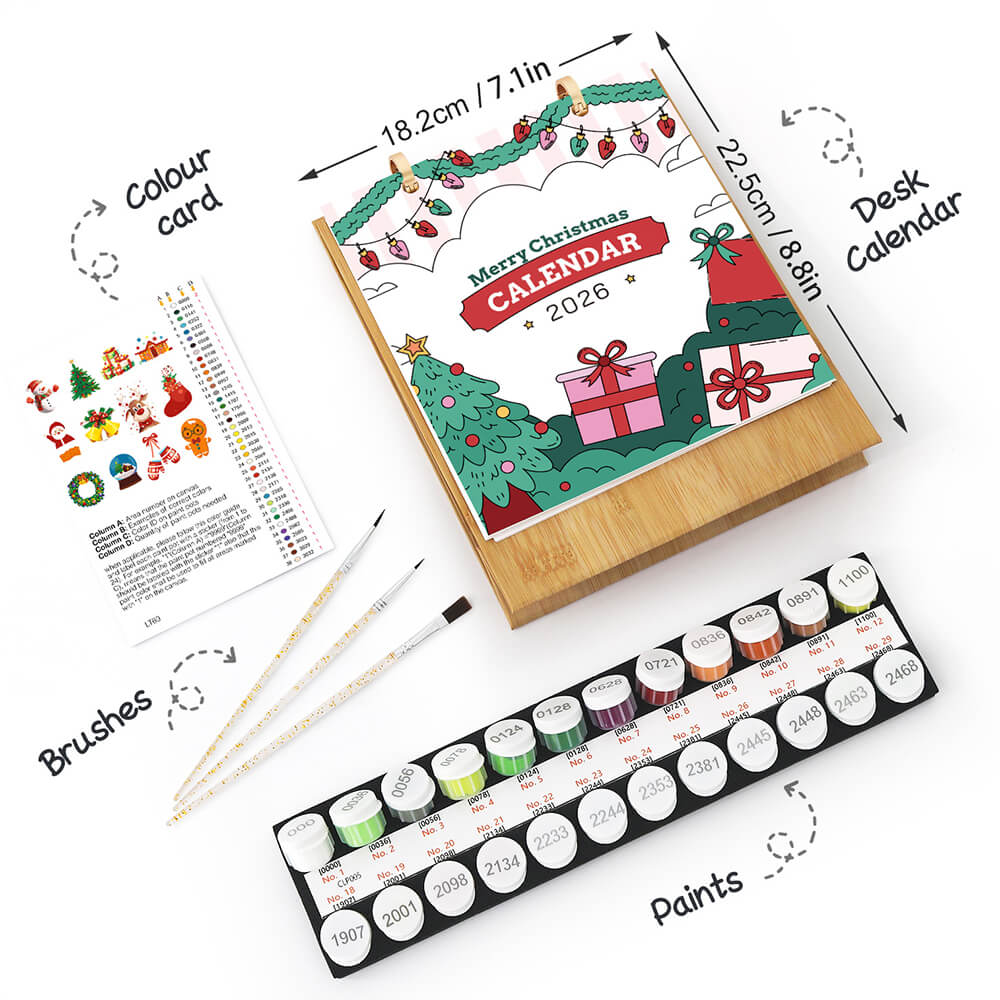 2026 Desk Calendar Paint by Numbers | Merry Christmas