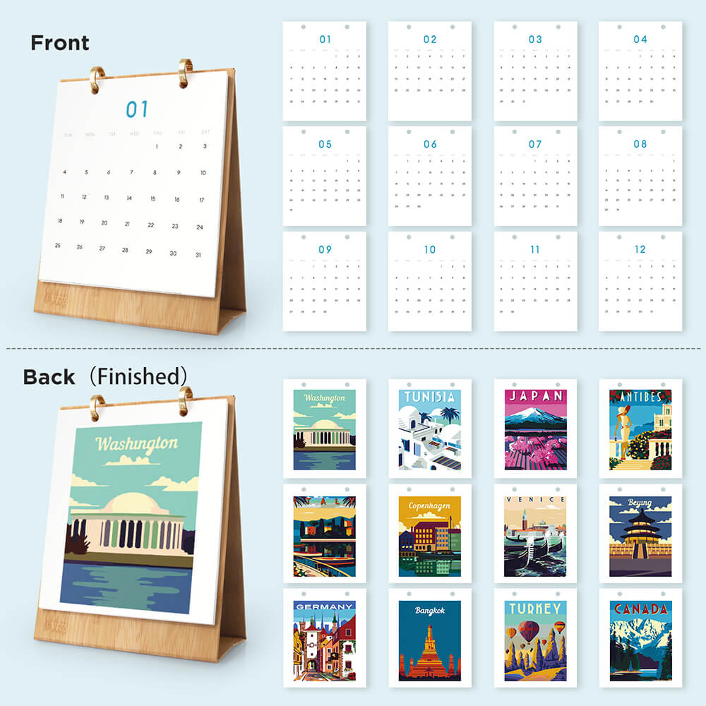 2026 Desk Calendar Paint by Numbers | World Travel