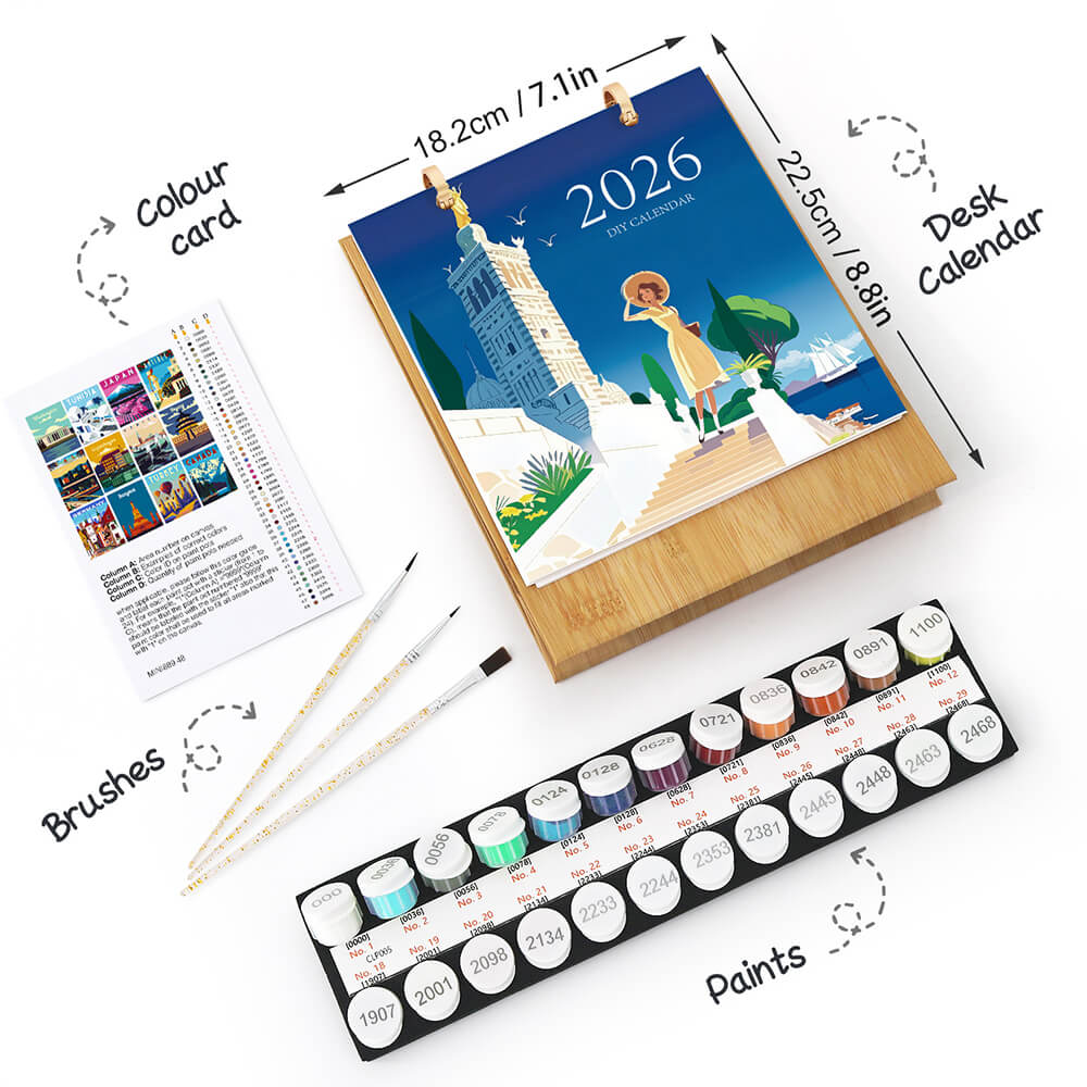 2026 Desk Calendar Paint by Numbers | World Travel