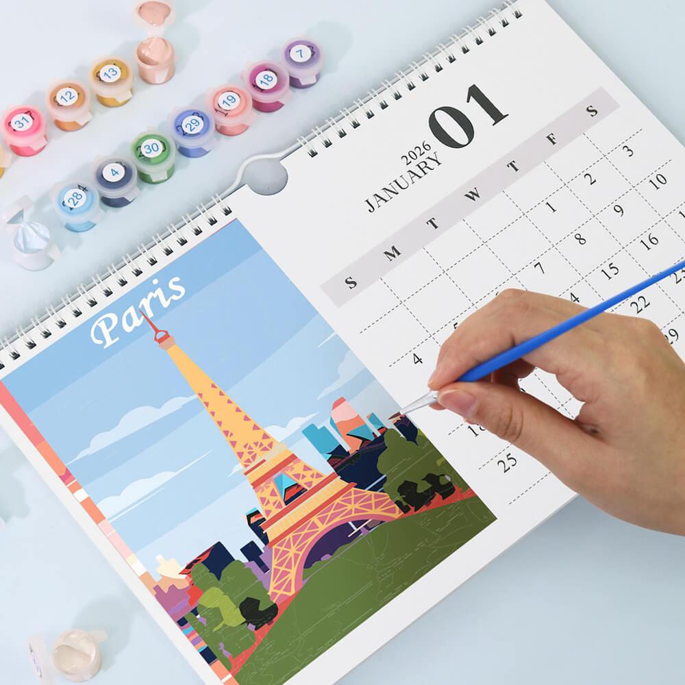 2026 Wall Calendar Paint by Numbers | Famous City Landmarks