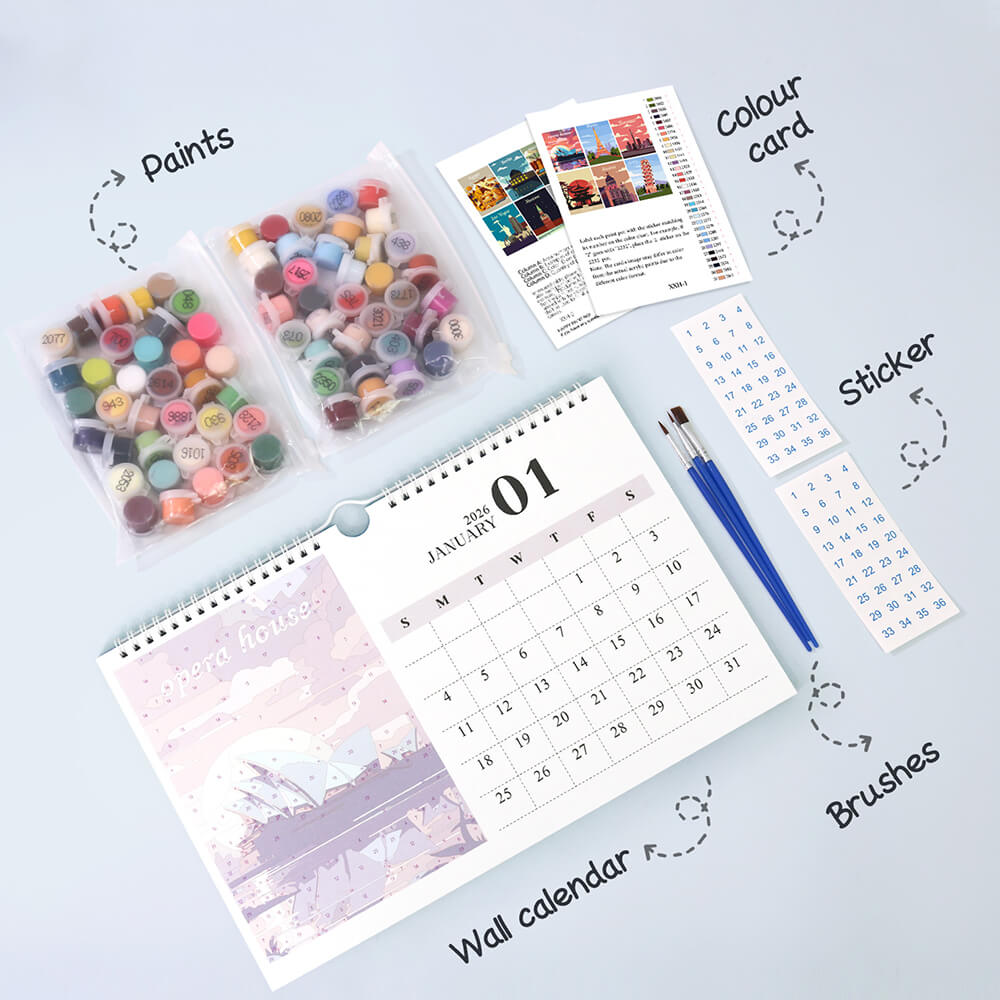 2026 Wall Calendar Paint by Numbers | Famous City Landmarks