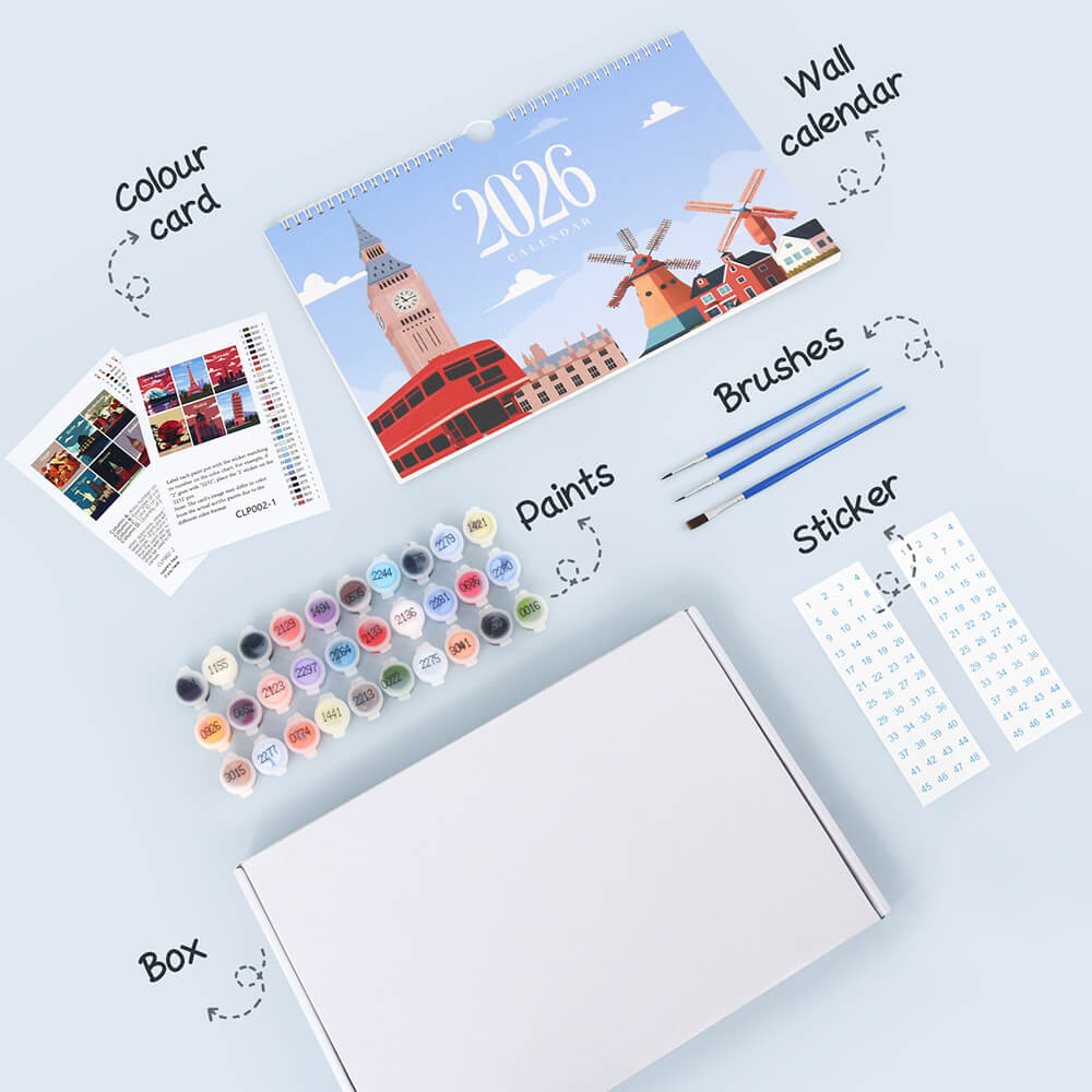 2026 Wall Calendar Paint by Numbers | Famous City Landmarks