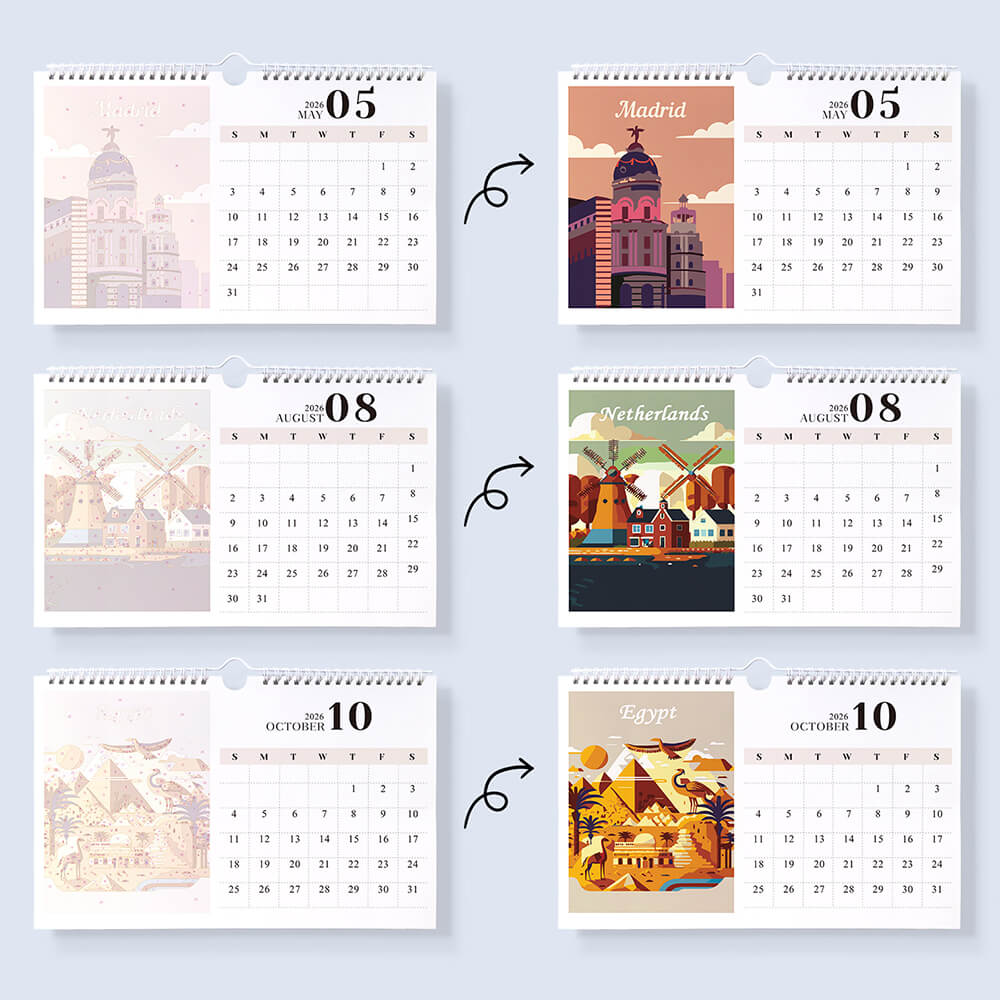 2026 Wall Calendar Paint by Numbers | Famous City Landmarks