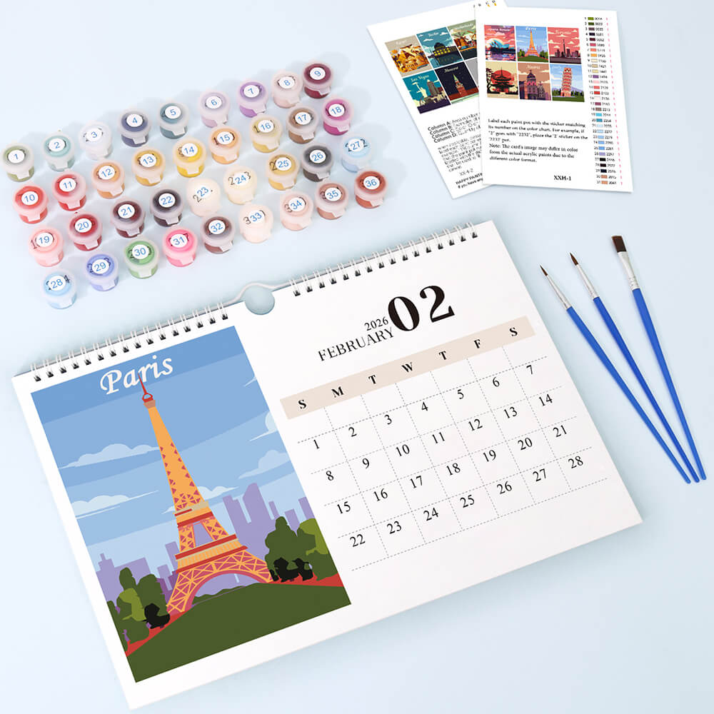 2026 Wall Calendar Paint by Numbers | Famous City Landmarks