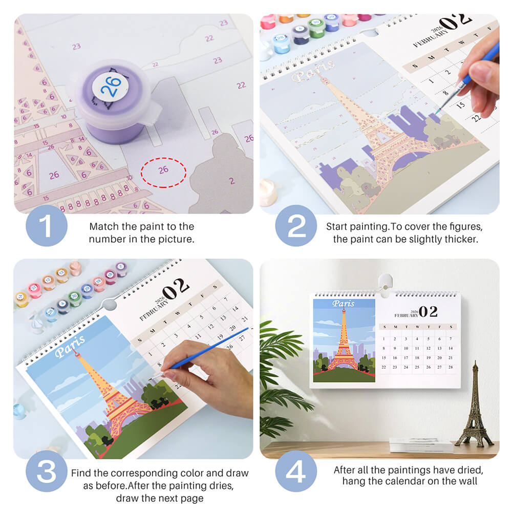 2026 Wall Calendar Paint by Numbers | Famous City Landmarks