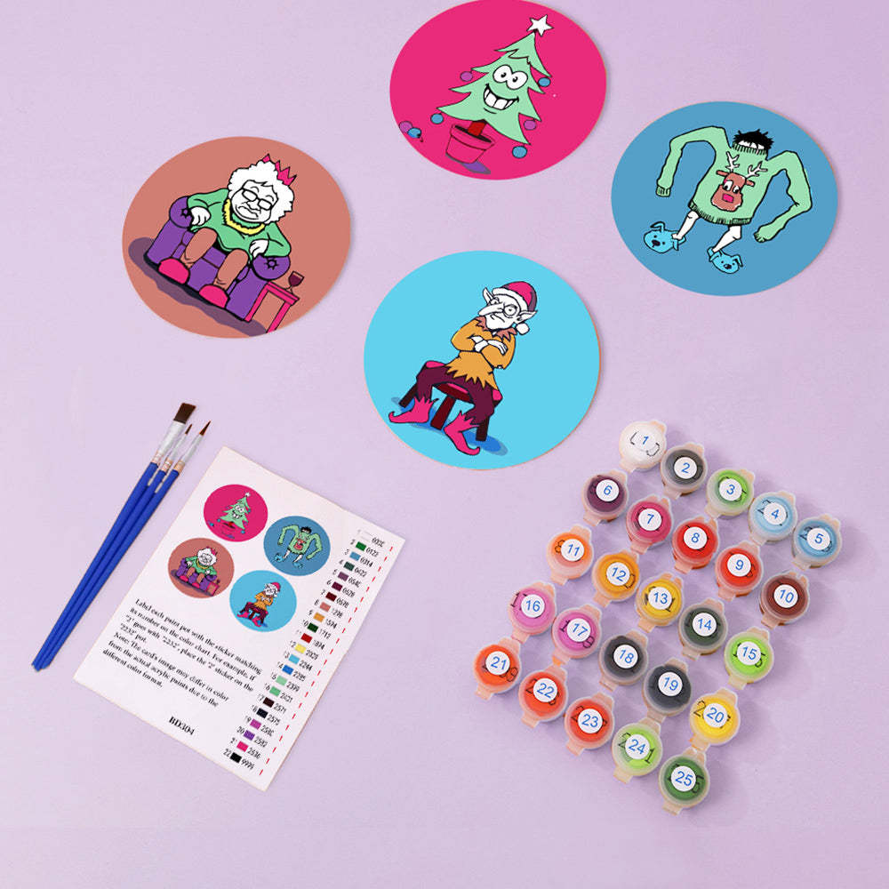 4Pcs Cartoon Christmas Character Coasters Paint by Numbers