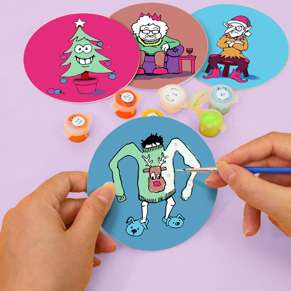4Pcs Cartoon Christmas Character Coasters Paint by Numbers