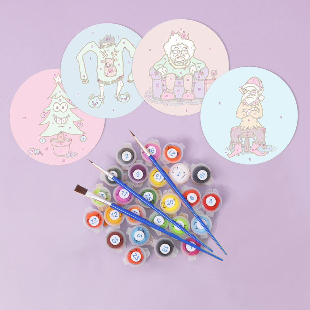 4Pcs Cartoon Christmas Character Coasters Paint by Numbers