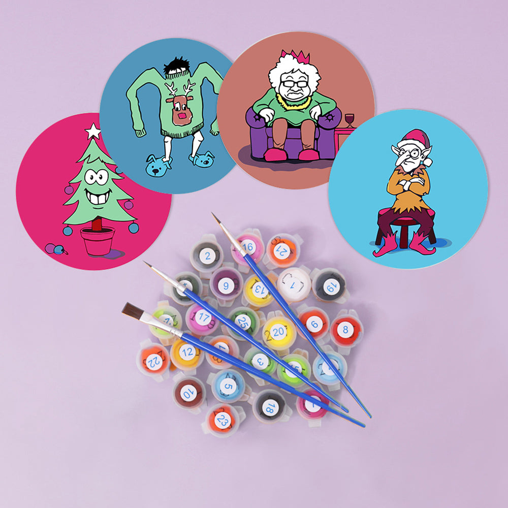 4Pcs Cartoon Christmas Character Coasters Paint by Numbers