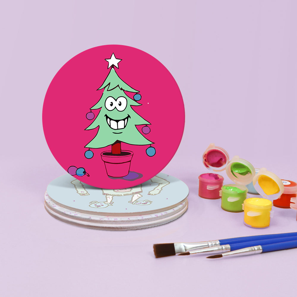4Pcs Cartoon Christmas Character Coasters Paint by Numbers