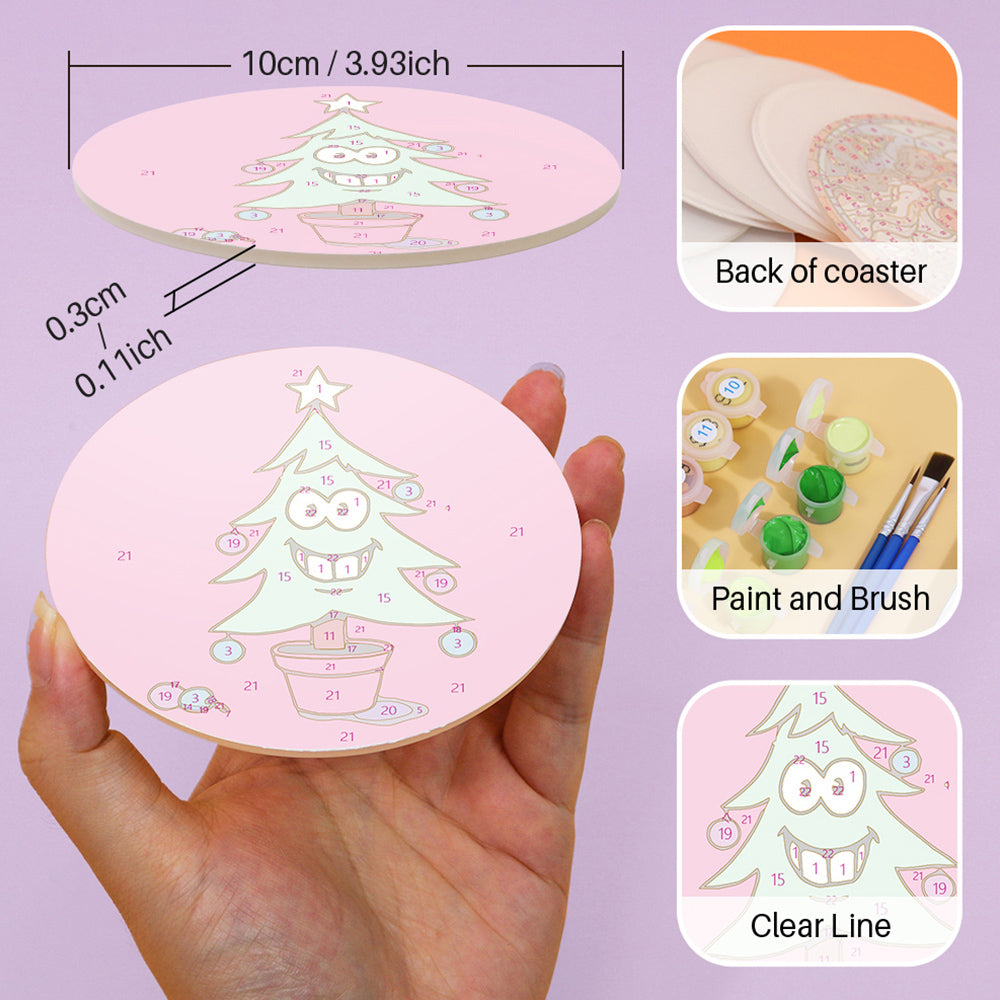 4Pcs Cartoon Christmas Character Coasters Paint by Numbers