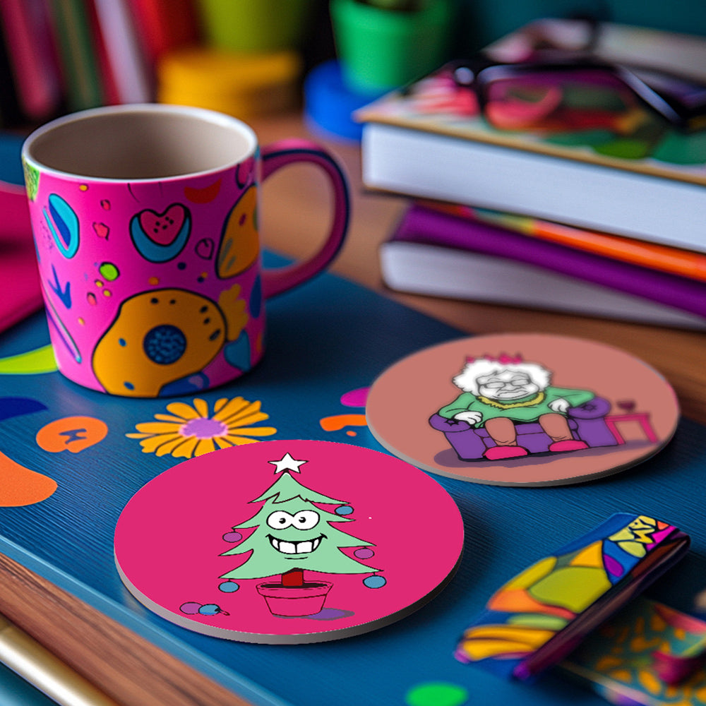 4Pcs Cartoon Christmas Character Coasters Paint by Numbers