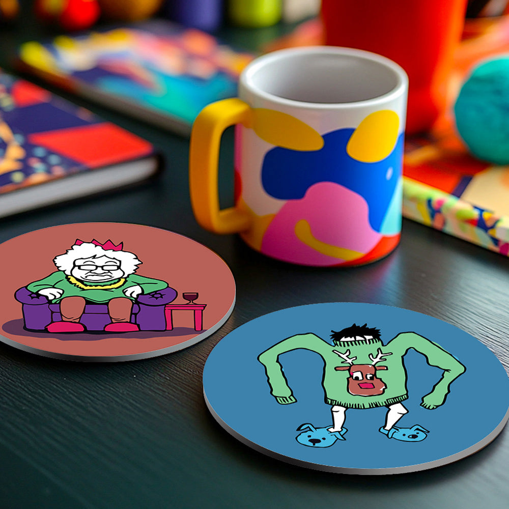 4Pcs Cartoon Christmas Character Coasters Paint by Numbers