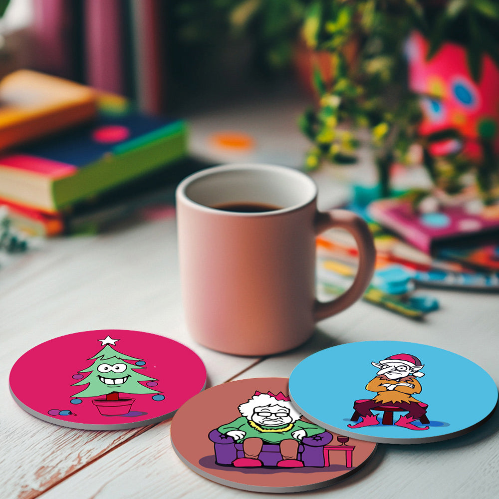 4Pcs Cartoon Christmas Character Coasters Paint by Numbers