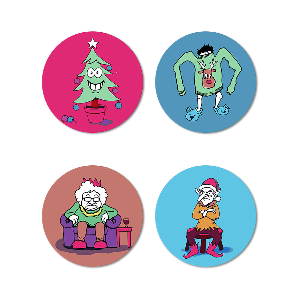 4Pcs Cartoon Christmas Character Coasters Paint by Numbers