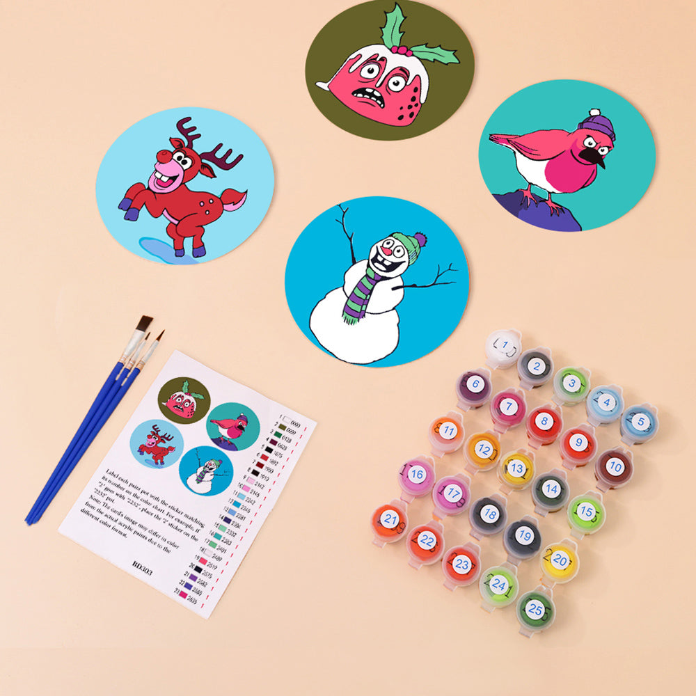 4Pcs Christmas Animal Coasters Paint by Numbers