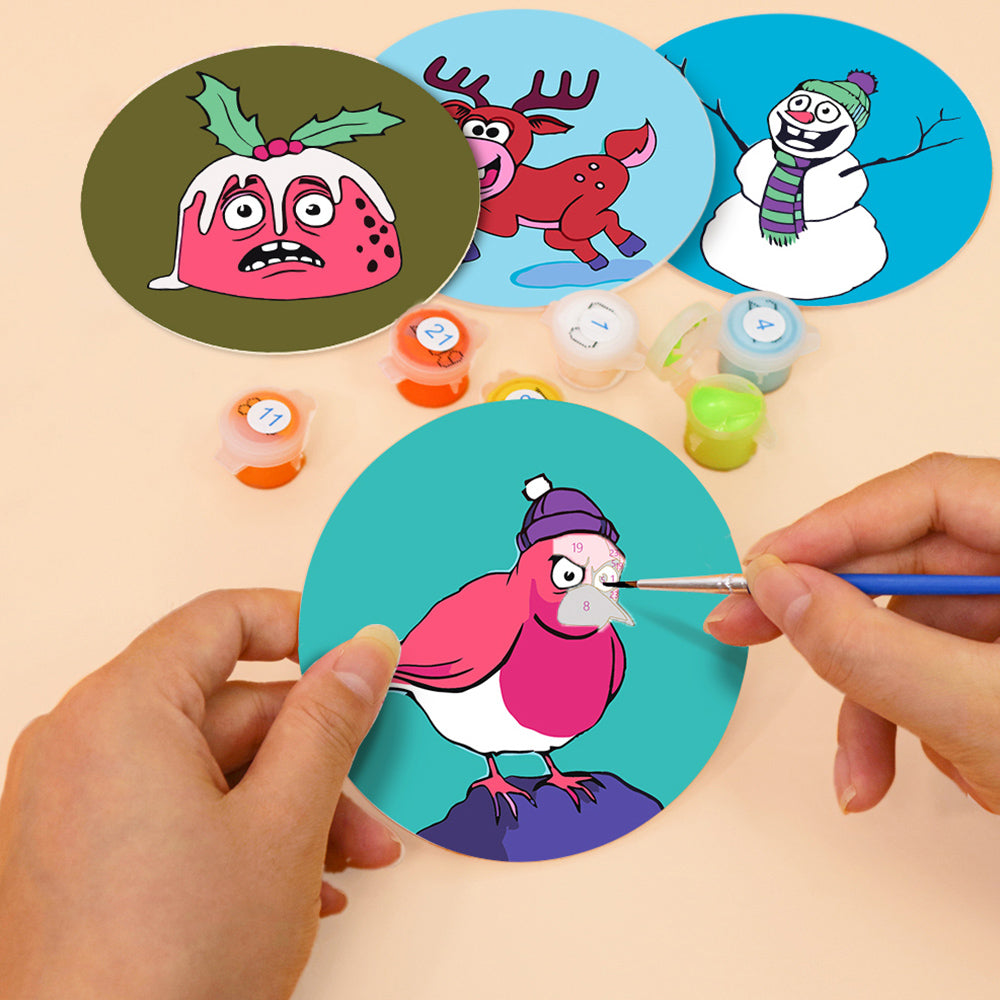 4Pcs Christmas Animal Coasters Paint by Numbers