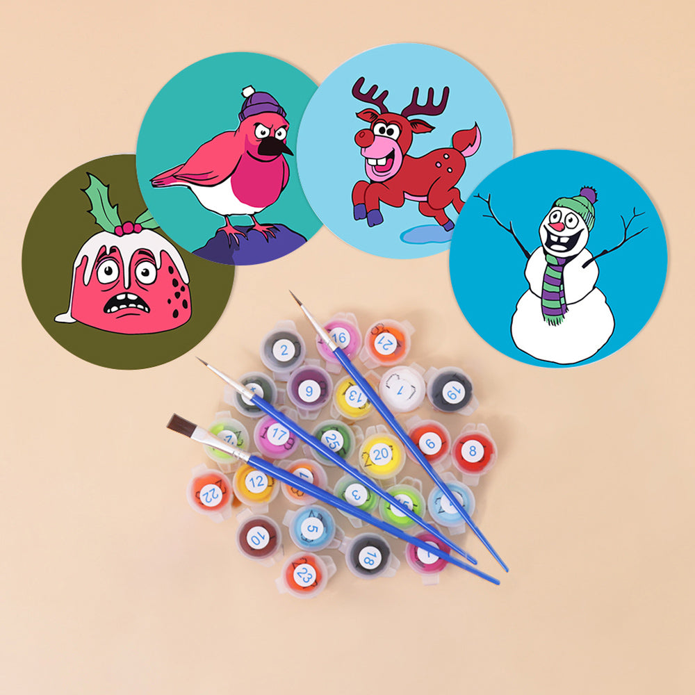 4Pcs Christmas Animal Coasters Paint by Numbers