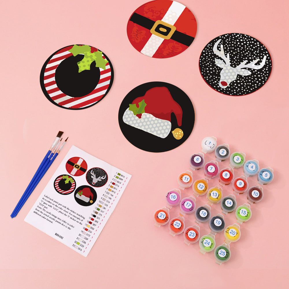 4Pcs Christmas Costumes Coasters Paint by Numbers