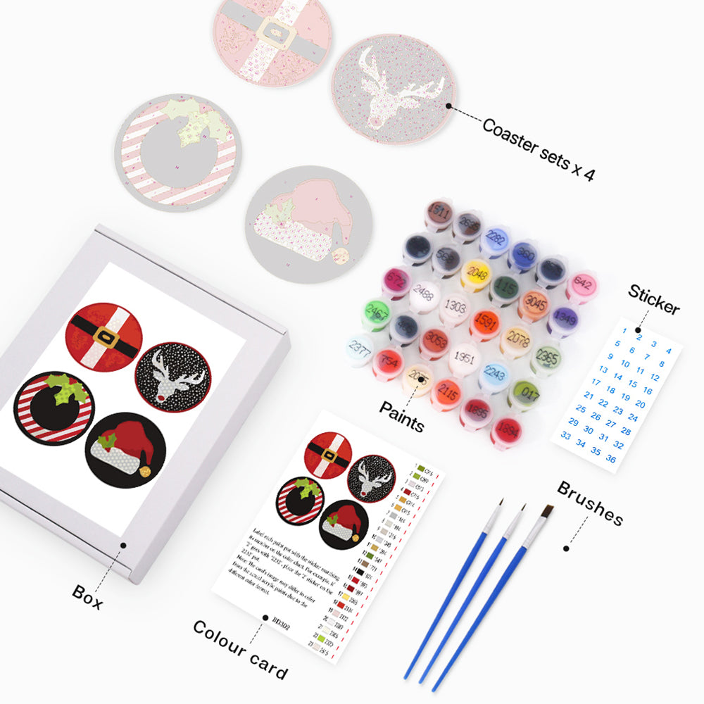 4Pcs Christmas Costumes Coasters Paint by Numbers