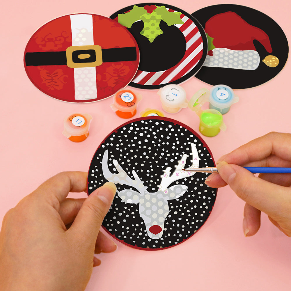 4Pcs Christmas Costumes Coasters Paint by Numbers