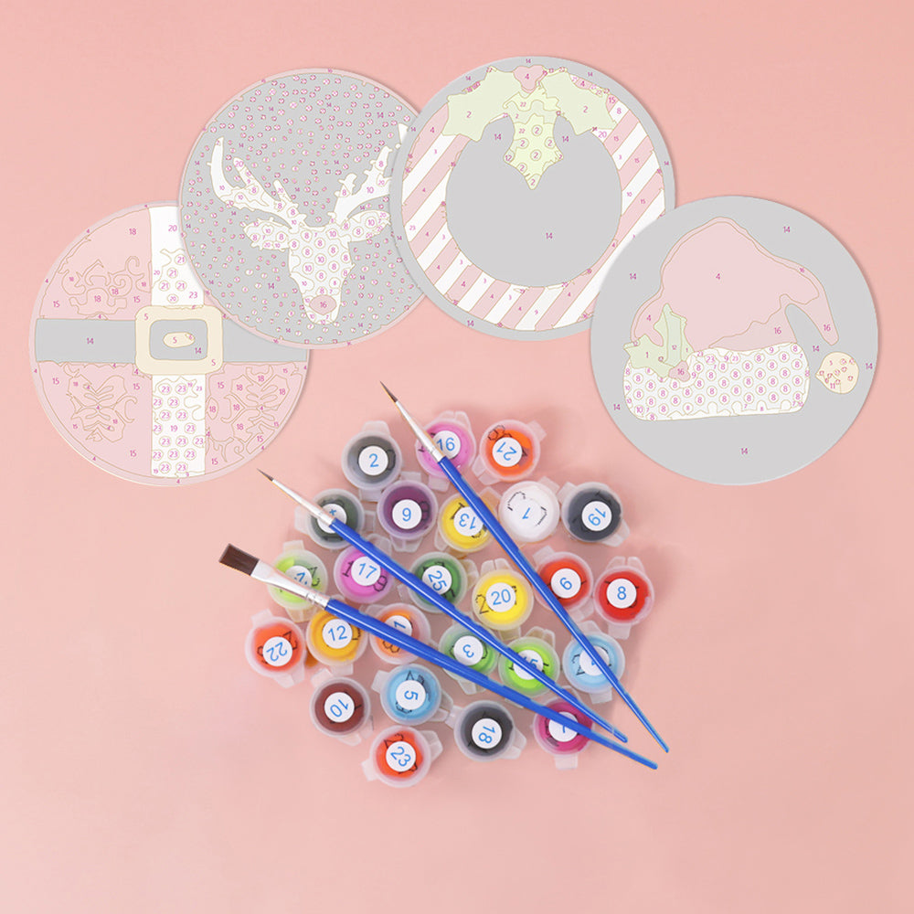 4Pcs Christmas Costumes Coasters Paint by Numbers