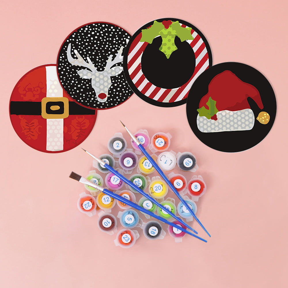 4Pcs Christmas Costumes Coasters Paint by Numbers