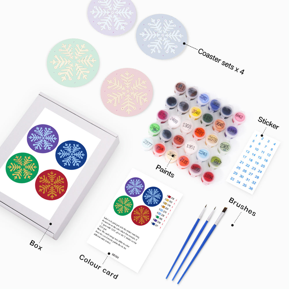 4Pcs Christmas Snowflake Coasters Paint by Numbers