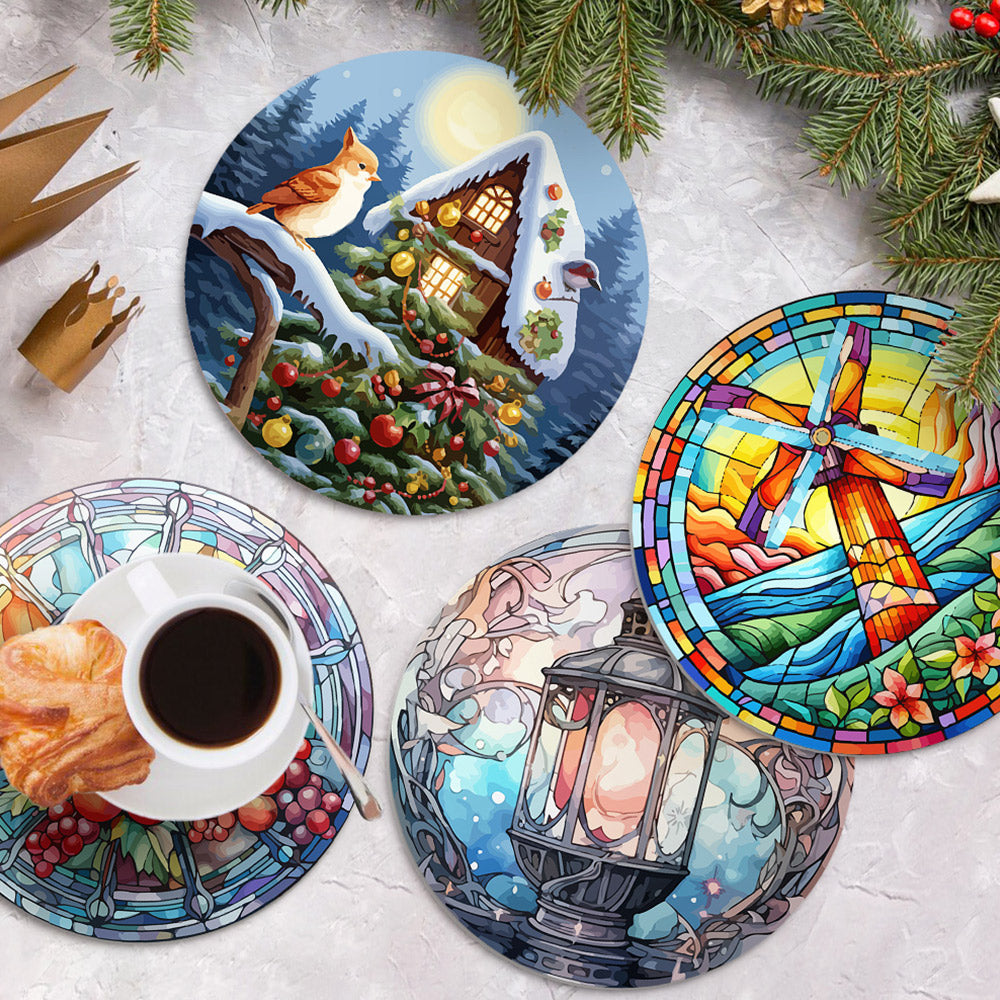 4Pcs Christmas Theme Placemats Paint by Numbers