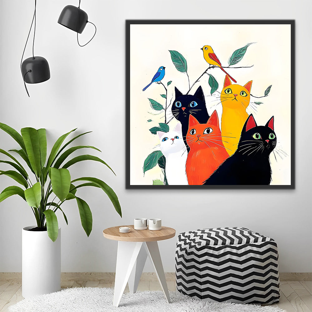 5 Colorful Cats Looking Around Paint by Numbers